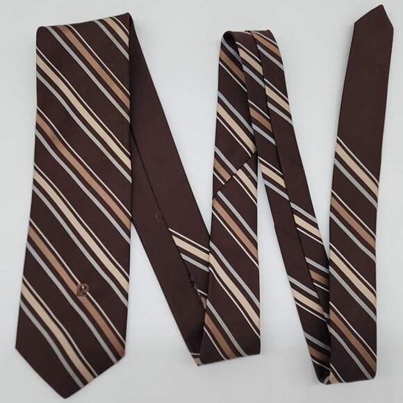 Pierre Cardin Necktie Stripe Brown 3.25"W 54.5" L VTG Retro - Picture 1 of 5